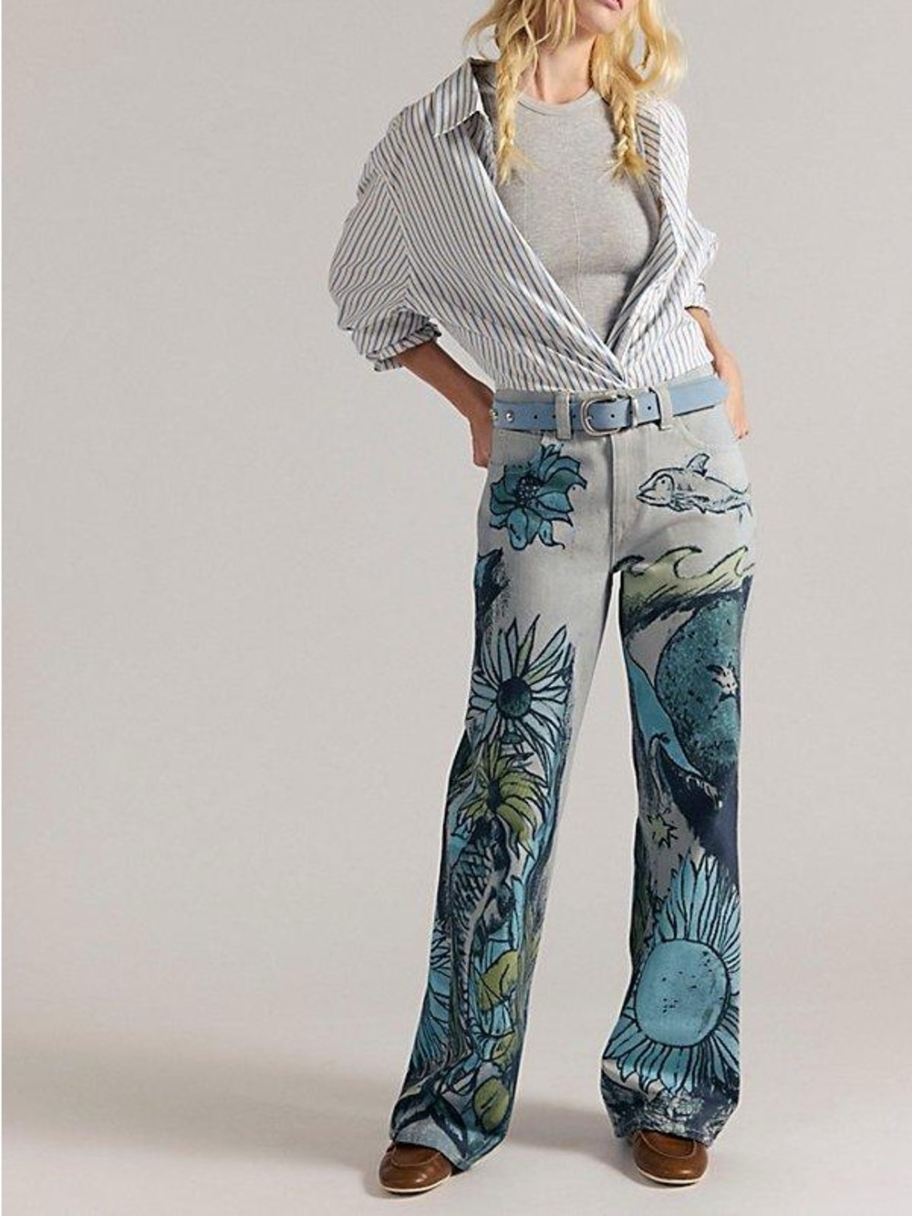 Free people Printed Straight Leg Jeans seashore combo print